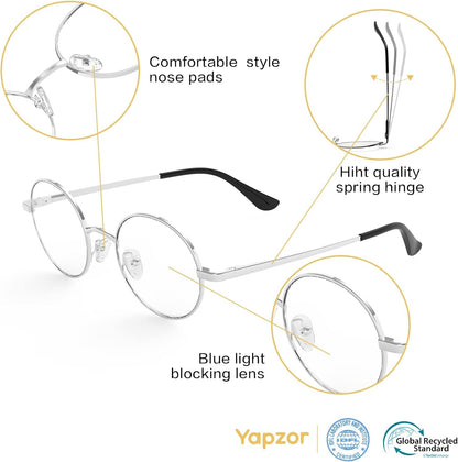 Blue Light Blocking Glasses for Women Men Metal Frame round anti Blue Light Computer Gaming Glasses Non-Prescription