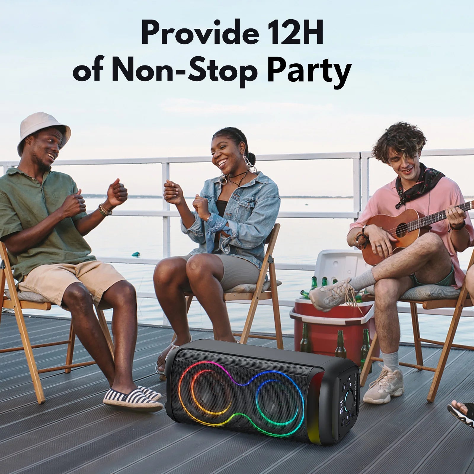 Large Party Speaker, Bluetooth Speaker with Dazzling Rgb Light, Two 6.5'' Subwoofer, T20